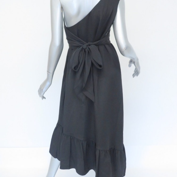 Tibi Dress Black One Shoulder Ruffle Hem - Picture 3 of 5